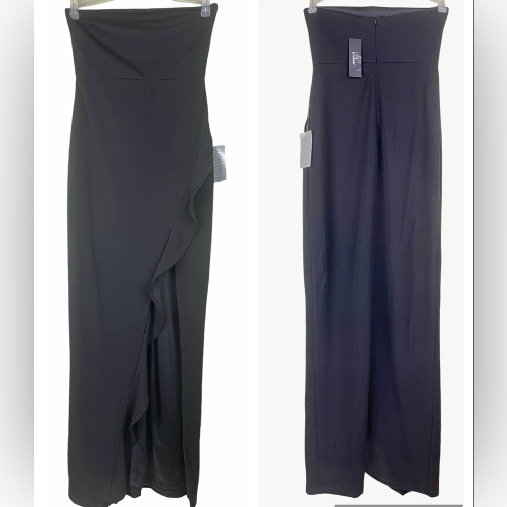 NWT Lulus After Hours Strapless Ruffled Maxi Dress HL1023 Size Small Black